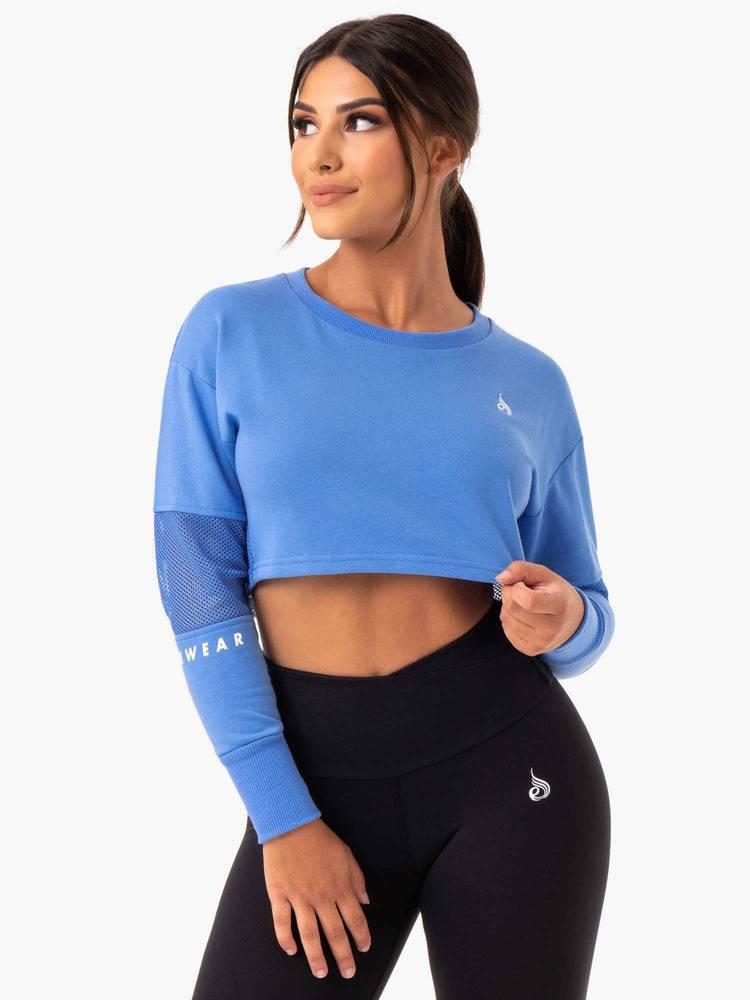 Women\'s Ryderwear Women Sweaters Amazon Mesh Cropped Sweaters Blue | NZ2589VD