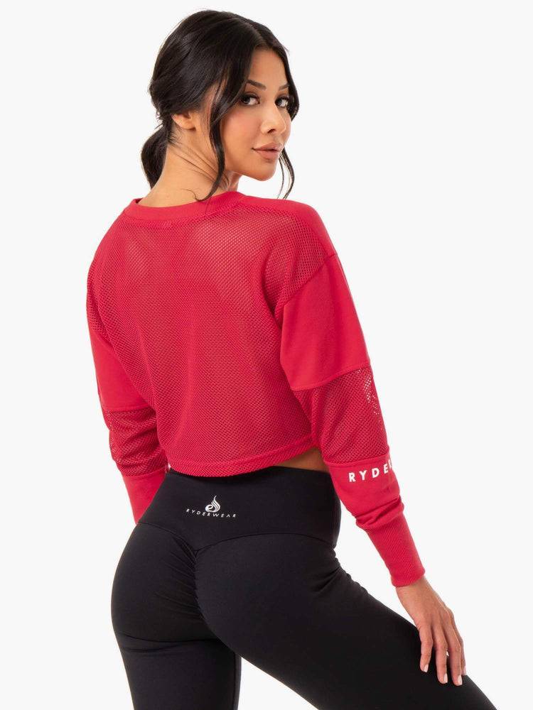 Women's Ryderwear Women Sweaters Amazon Mesh Cropped Sweaters Strawberry Red | NZ2594KI