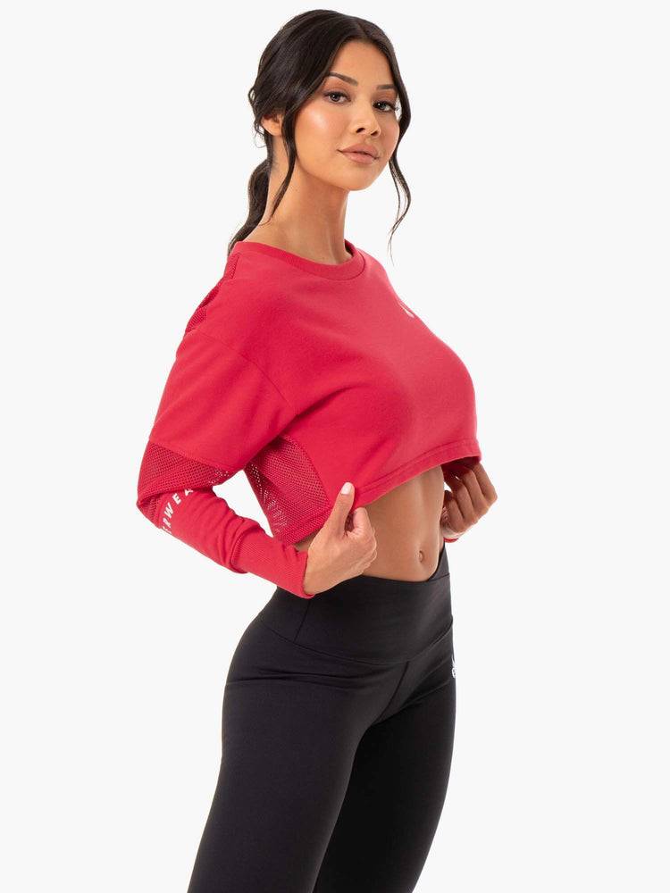 Women's Ryderwear Women Sweaters Amazon Mesh Cropped Sweaters Strawberry Red | NZ2594KI