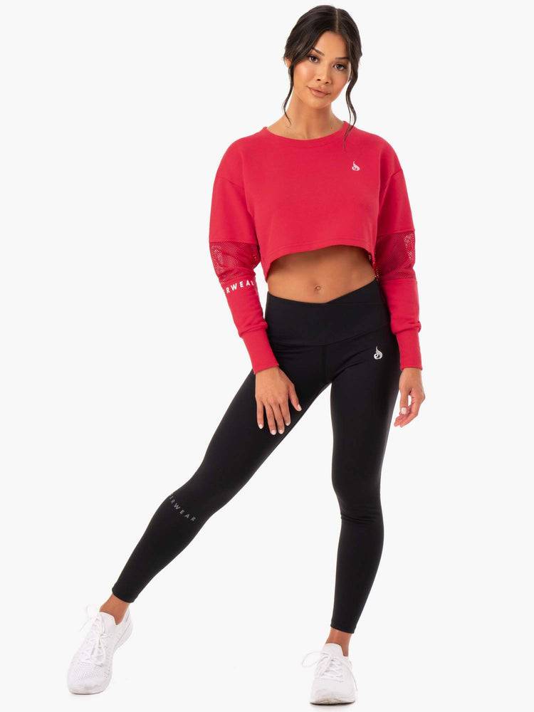 Women's Ryderwear Women Sweaters Amazon Mesh Cropped Sweaters Strawberry Red | NZ2594KI