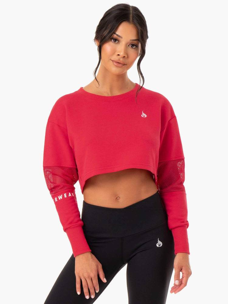 Women\'s Ryderwear Women Sweaters Amazon Mesh Cropped Sweaters Strawberry Red | NZ2594KI