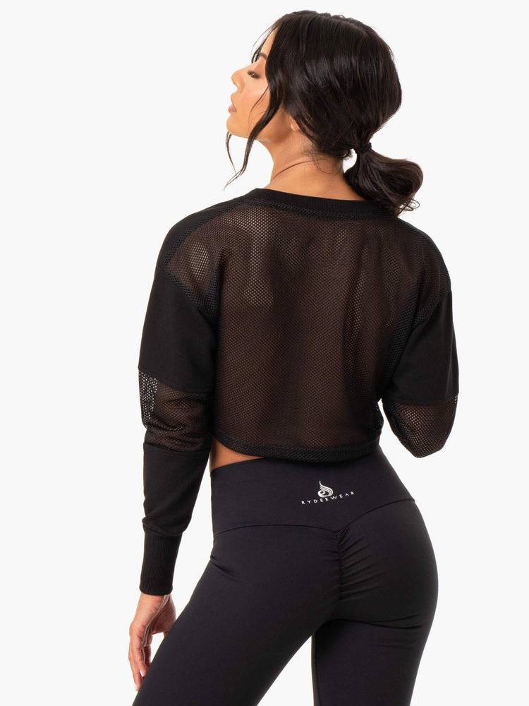 Women's Ryderwear Women Sweaters Amazon Mesh Cropped Sweaters Black | NZ2597GL