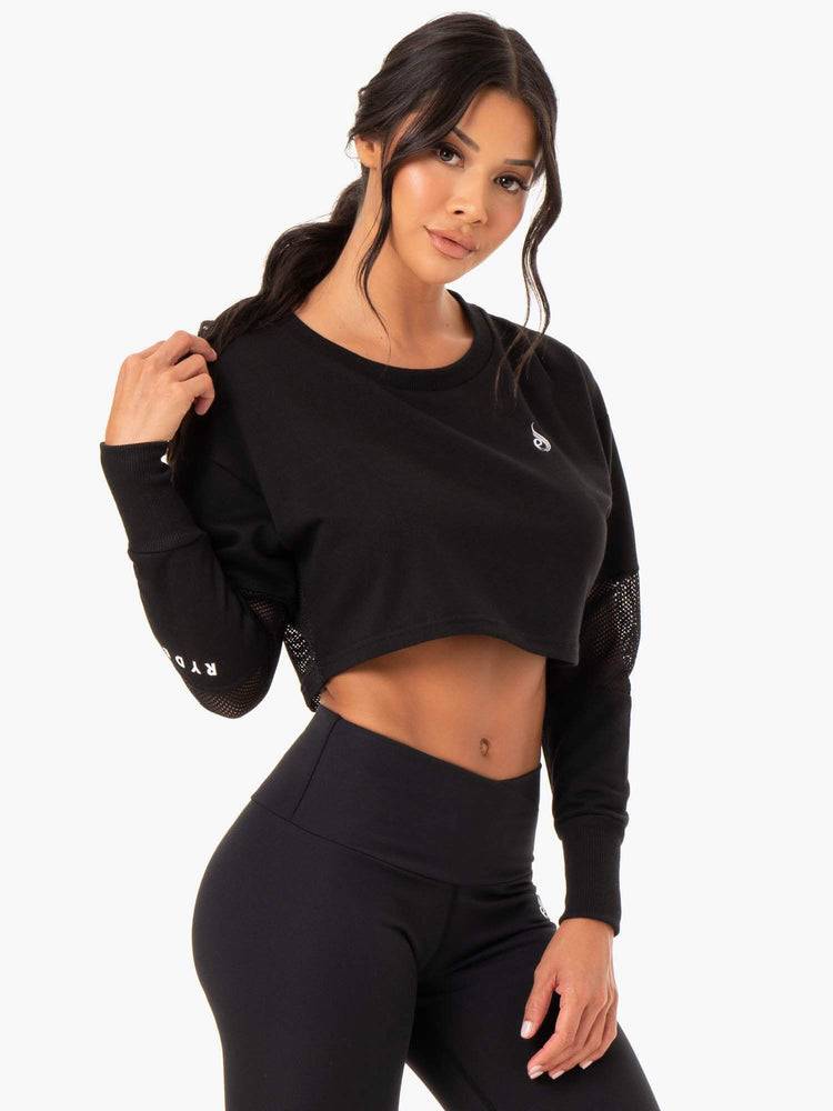 Women's Ryderwear Women Sweaters Amazon Mesh Cropped Sweaters Black | NZ2597GL