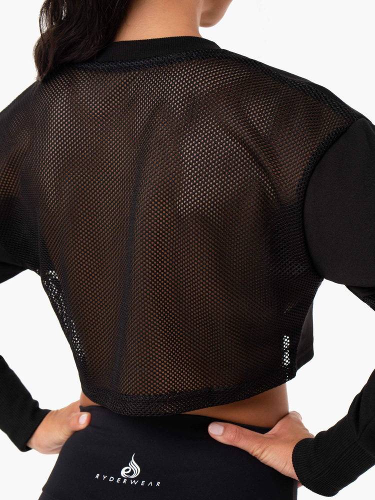 Women's Ryderwear Women Sweaters Amazon Mesh Cropped Sweaters Black | NZ2597GL