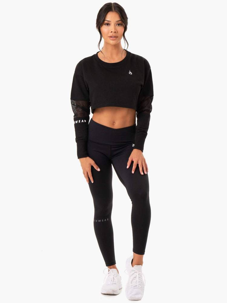 Women's Ryderwear Women Sweaters Amazon Mesh Cropped Sweaters Black | NZ2597GL