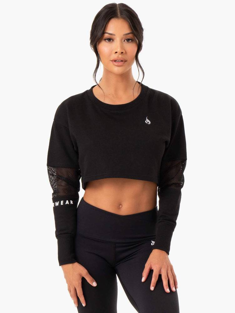 Women\'s Ryderwear Women Sweaters Amazon Mesh Cropped Sweaters Black | NZ2597GL