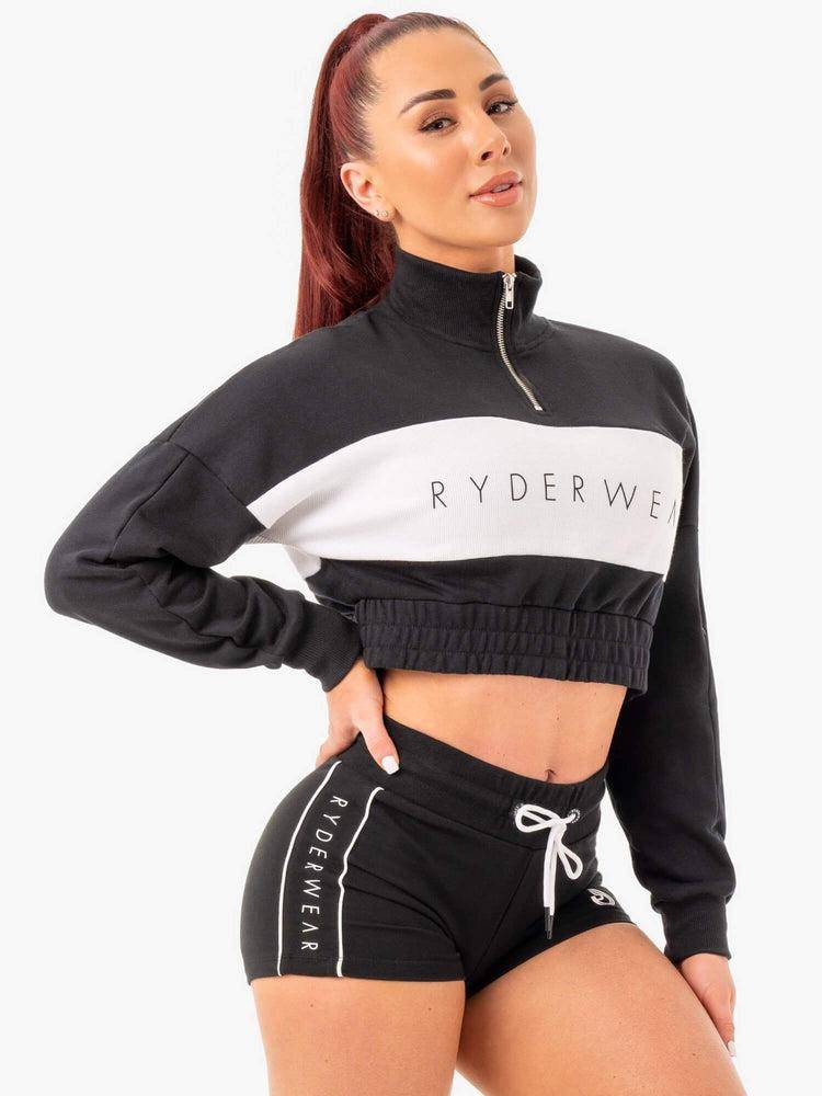 Women's Ryderwear Women Sweaters Cropped Track Jumper Sweaters Black | NZ2603OR