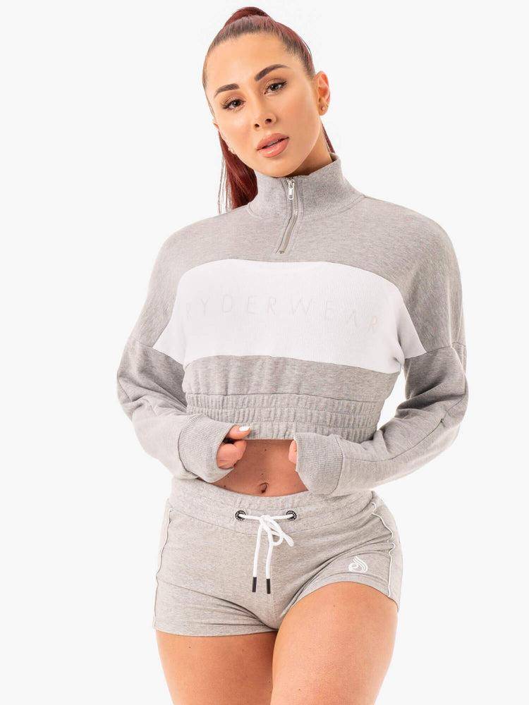 Women\'s Ryderwear Women Sweaters Cropped Track Jumper Sweaters Grey Marl | NZ2604IS