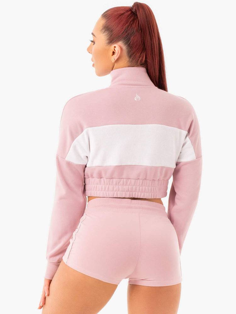 Women's Ryderwear Women Sweaters Cropped Track Jumper Sweaters Pink | NZ2605UT