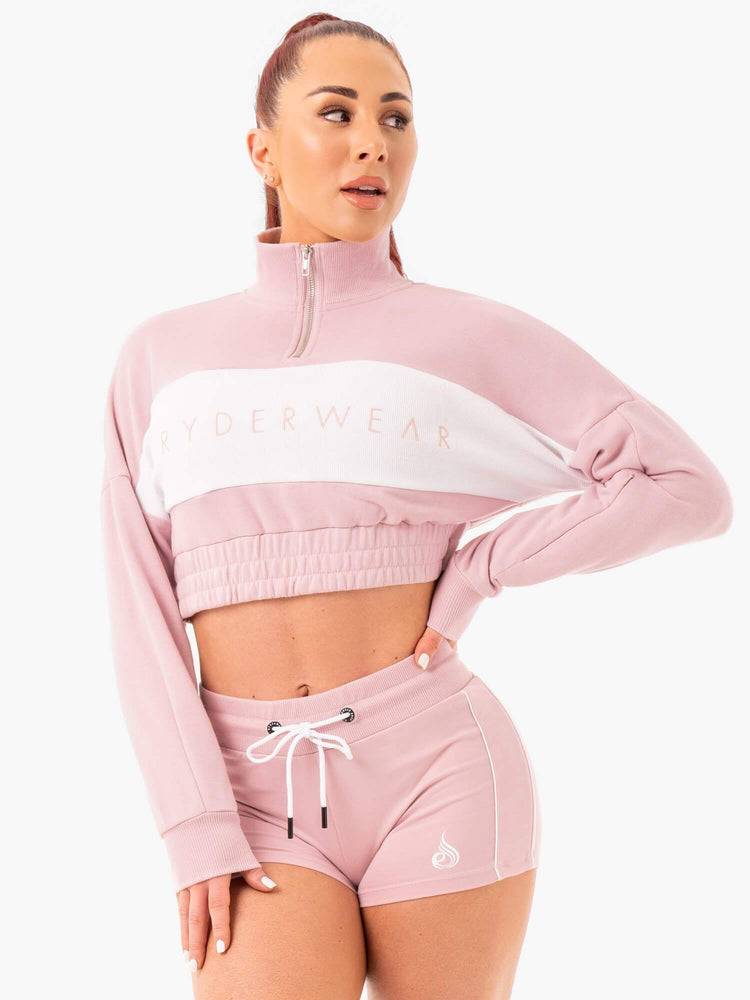 Women's Ryderwear Women Sweaters Cropped Track Jumper Sweaters Pink | NZ2605UT