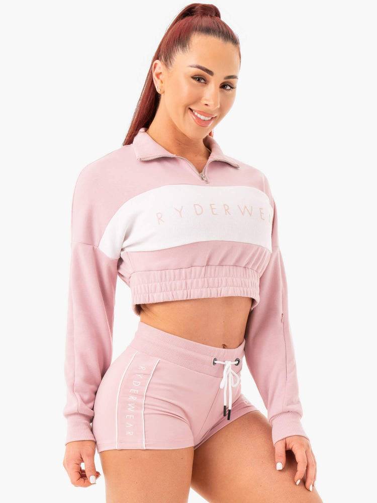 Women's Ryderwear Women Sweaters Cropped Track Jumper Sweaters Pink | NZ2605UT