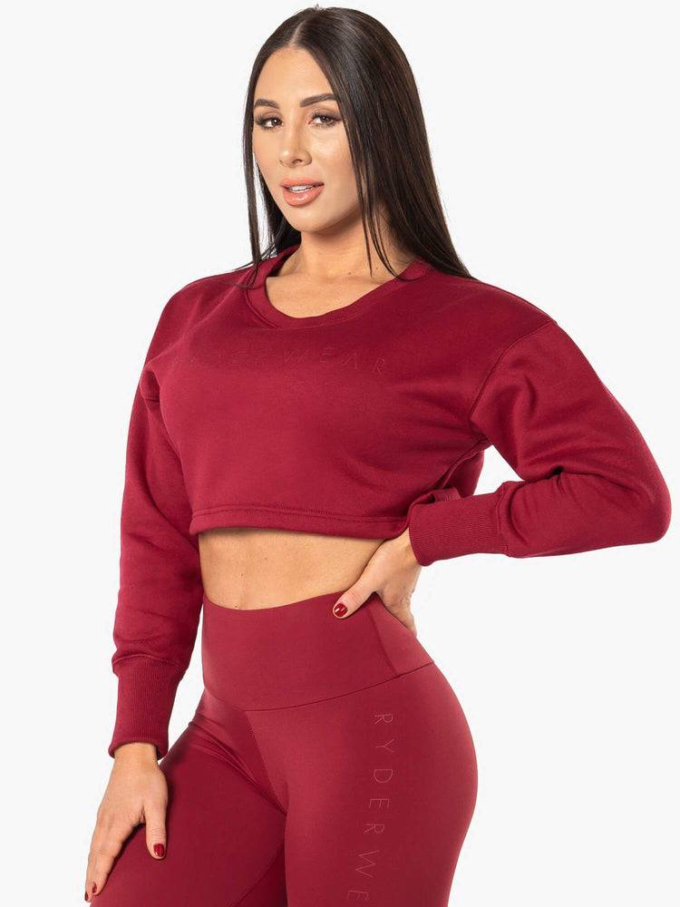 Women's Ryderwear Women Sweaters Elevate Cropped Sweaters Berry Red | NZ2569JJ