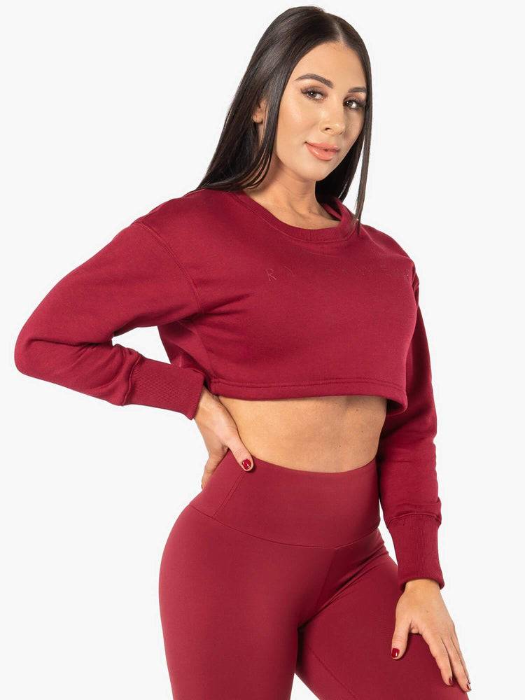 Women's Ryderwear Women Sweaters Elevate Cropped Sweaters Berry Red | NZ2569JJ