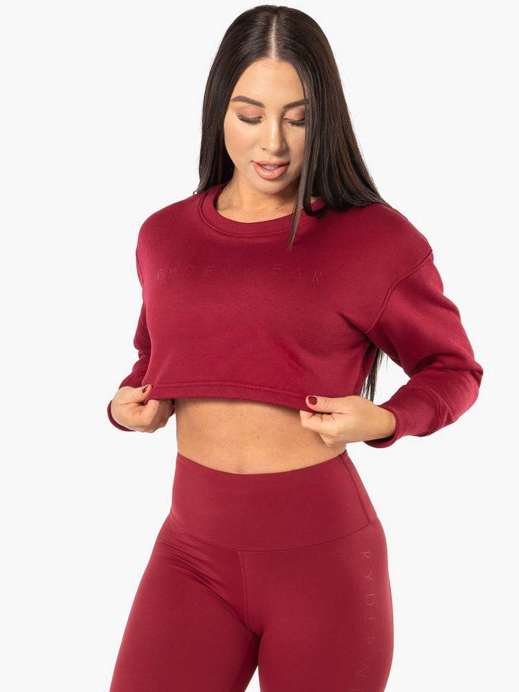 Women's Ryderwear Women Sweaters Elevate Cropped Sweaters Berry Red | NZ2569JJ