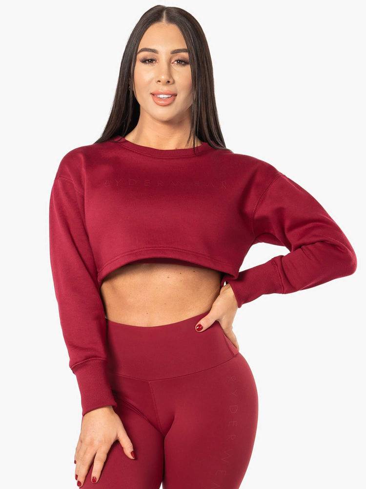 Women\'s Ryderwear Women Sweaters Elevate Cropped Sweaters Berry Red | NZ2569JJ