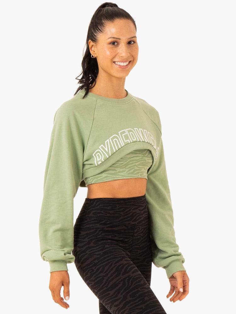 Women's Ryderwear Women Sweaters Emerge Super Crop Sweaters Jade Green | NZ2651YU