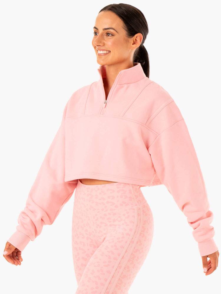 Women's Ryderwear Women Sweaters Evolution Half Zip Sweaters Pink | NZ2573DN