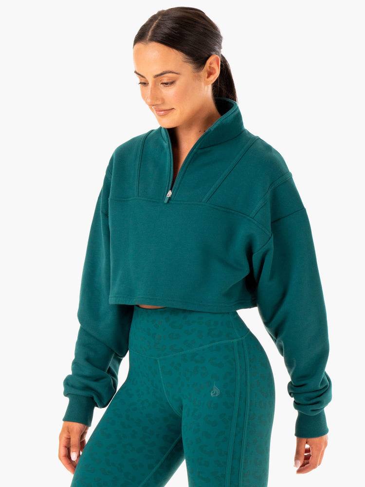 Women's Ryderwear Women Sweaters Evolution Half Zip Sweaters Teal | NZ2581TV