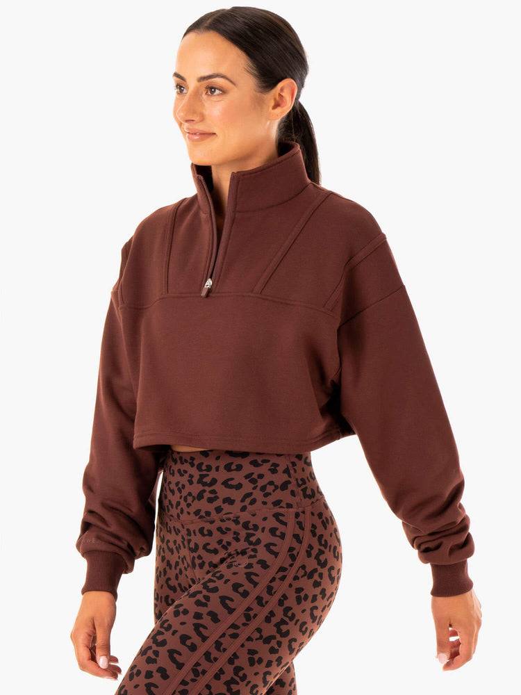 Women's Ryderwear Women Sweaters Evolution Half Zip Sweaters Chocolate | NZ2583EX