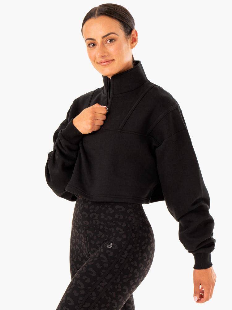 Women's Ryderwear Women Sweaters Evolution Half Zip Sweaters Black | NZ2600SO