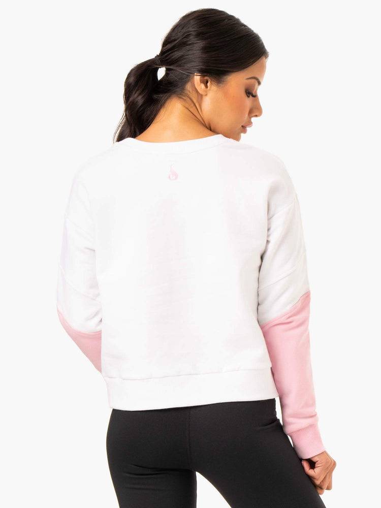 Women's Ryderwear Women Sweaters Hybrid Pullover Jumper Sweaters White/Pink | NZ2631IS