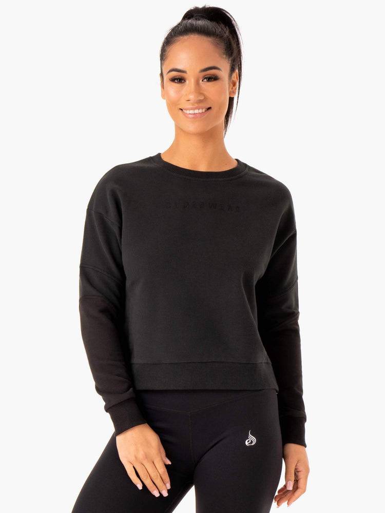 Women's Ryderwear Women Sweaters Hybrid Pullover Jumper Sweaters Black/Charcoal | NZ2632UT