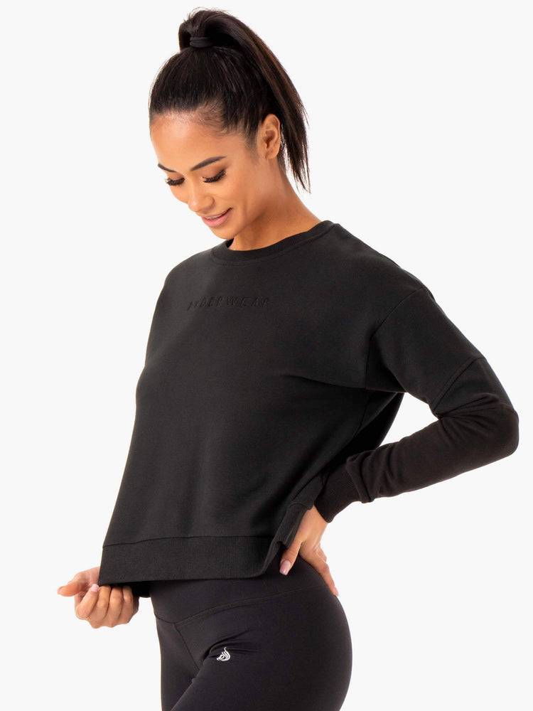 Women's Ryderwear Women Sweaters Hybrid Pullover Jumper Sweaters Black/Charcoal | NZ2632UT