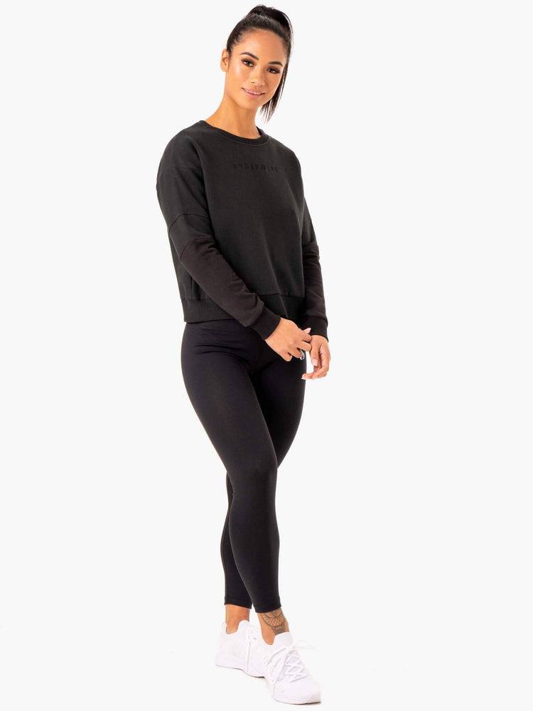 Women's Ryderwear Women Sweaters Hybrid Pullover Jumper Sweaters Black/Charcoal | NZ2632UT