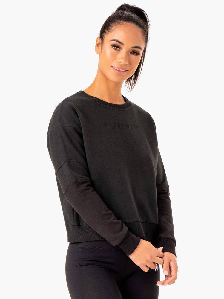 Women\'s Ryderwear Women Sweaters Hybrid Pullover Jumper Sweaters Black/Charcoal | NZ2632UT