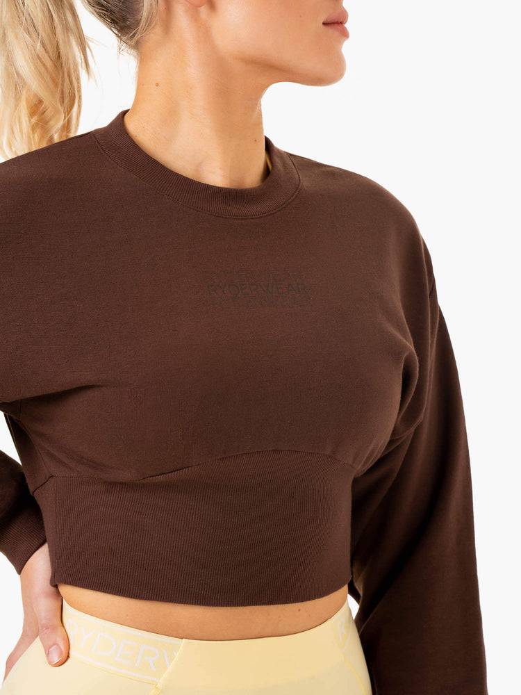 Women's Ryderwear Women Sweaters Level Up Jumper Sweaters Chocolate | NZ2649IS