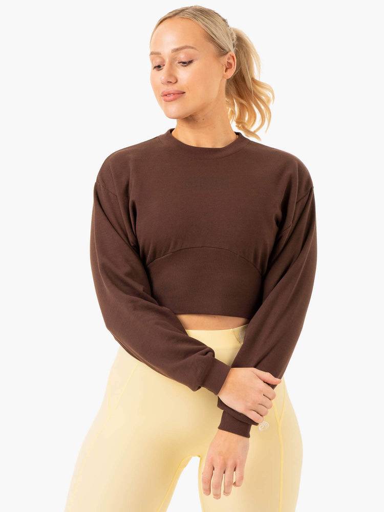 Women's Ryderwear Women Sweaters Level Up Jumper Sweaters Chocolate | NZ2649IS