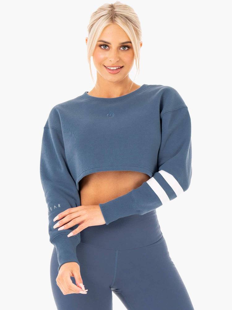 Women\'s Ryderwear Women Sweaters Motion Cropped Sweaters Steel Blue | NZ2598FM