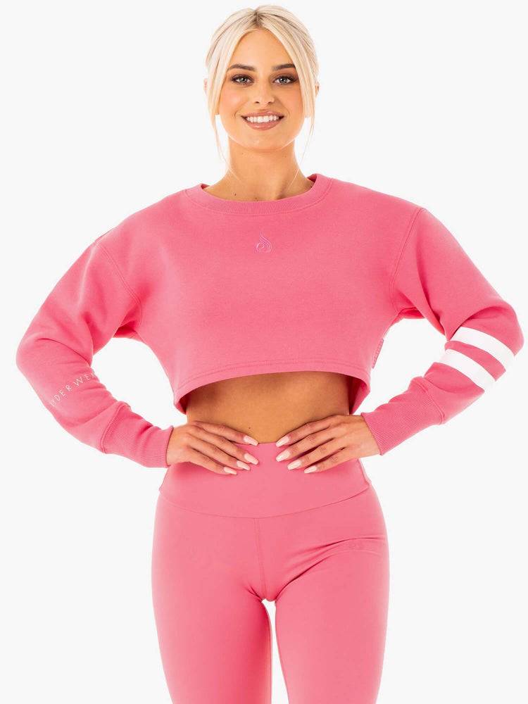 Women's Ryderwear Women Sweaters Motion Cropped Sweaters Pink Lemonade | NZ2599DN