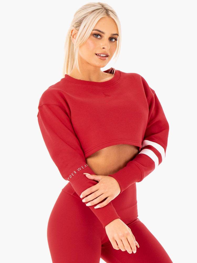 Women's Ryderwear Women Sweaters Motion Cropped Sweaters Red | NZ2602PQ