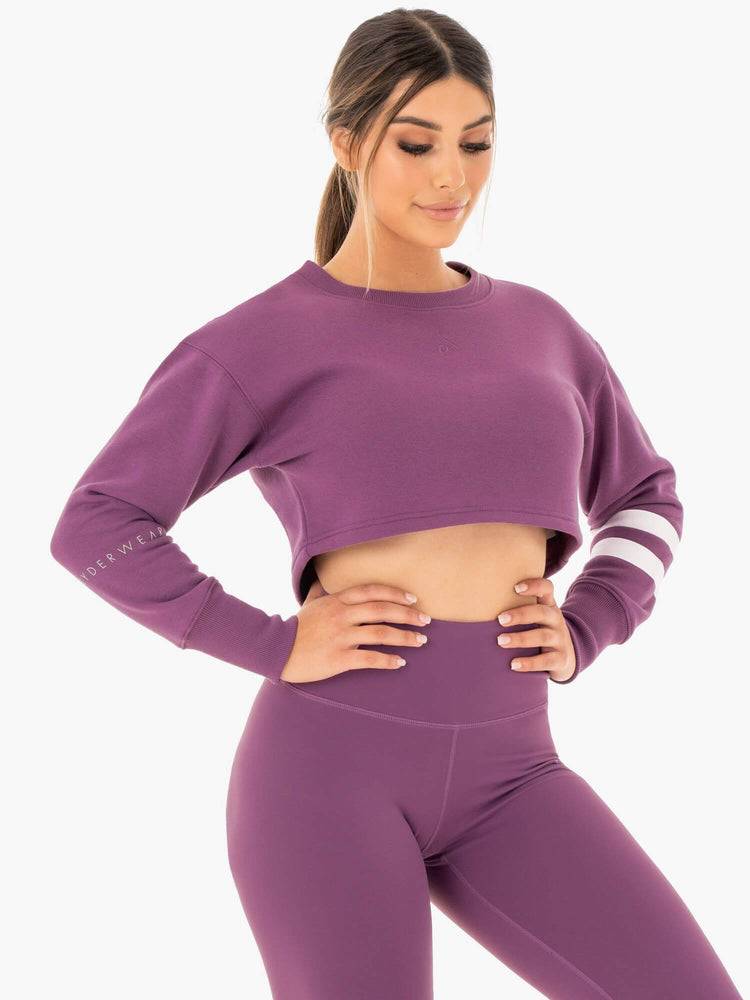 Women's Ryderwear Women Sweaters Motion Cropped Sweaters Purple | NZ2622HK