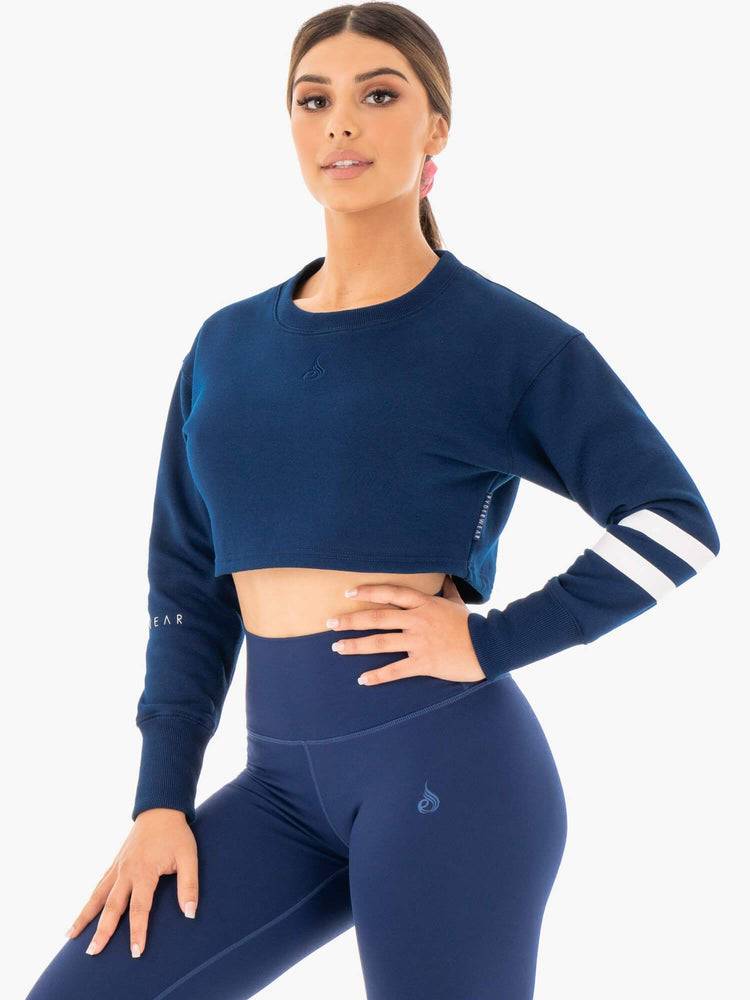 Women's Ryderwear Women Sweaters Motion Cropped Sweaters Navy | NZ2623HK