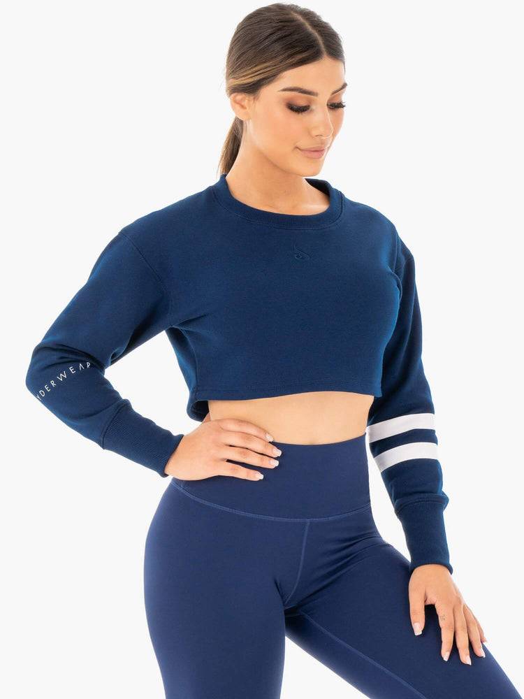 Women's Ryderwear Women Sweaters Motion Cropped Sweaters Navy | NZ2623HK