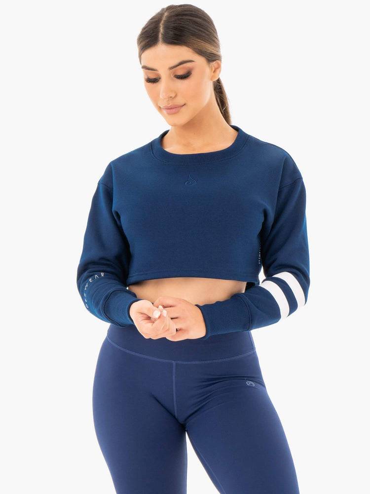 Women\'s Ryderwear Women Sweaters Motion Cropped Sweaters Navy | NZ2623HK