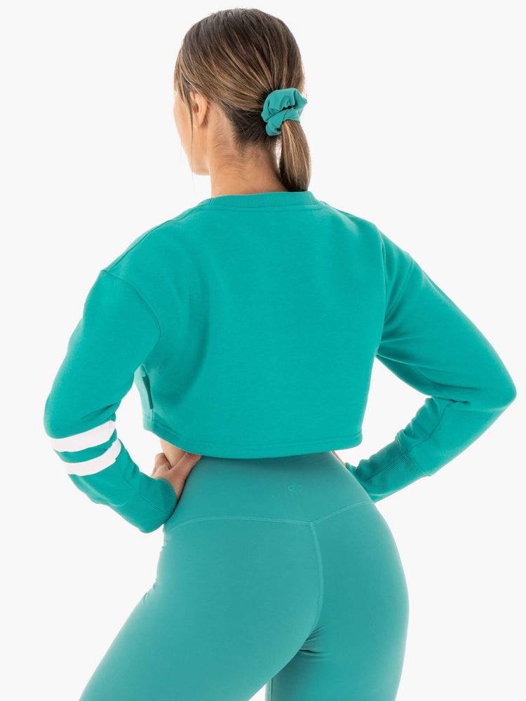 Women's Ryderwear Women Sweaters Motion Cropped Sweaters Teal | NZ2624GL