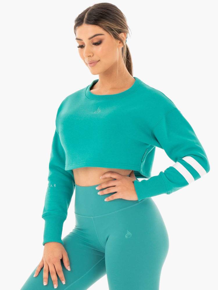 Women's Ryderwear Women Sweaters Motion Cropped Sweaters Teal | NZ2624GL