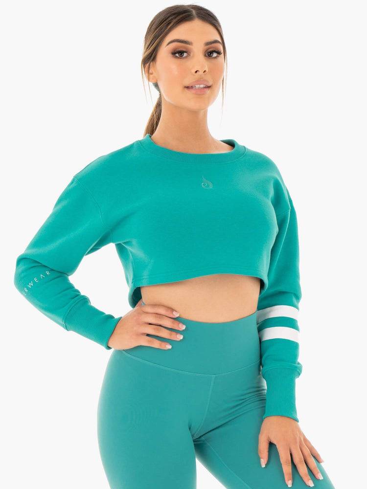 Women's Ryderwear Women Sweaters Motion Cropped Sweaters Teal | NZ2624GL