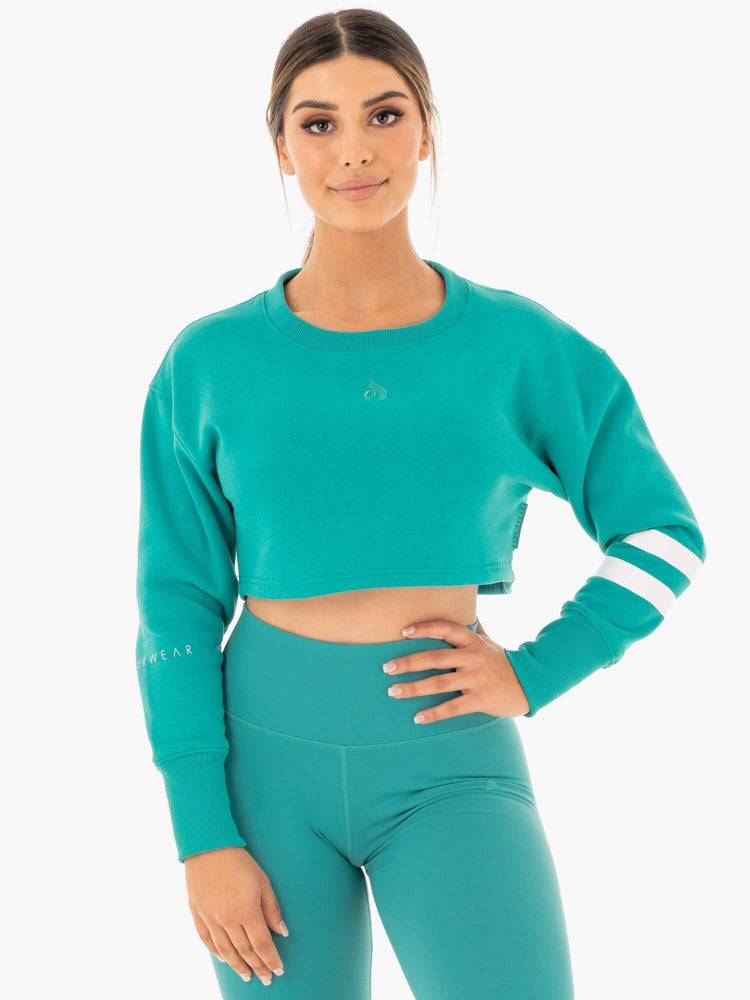 Women\'s Ryderwear Women Sweaters Motion Cropped Sweaters Teal | NZ2624GL