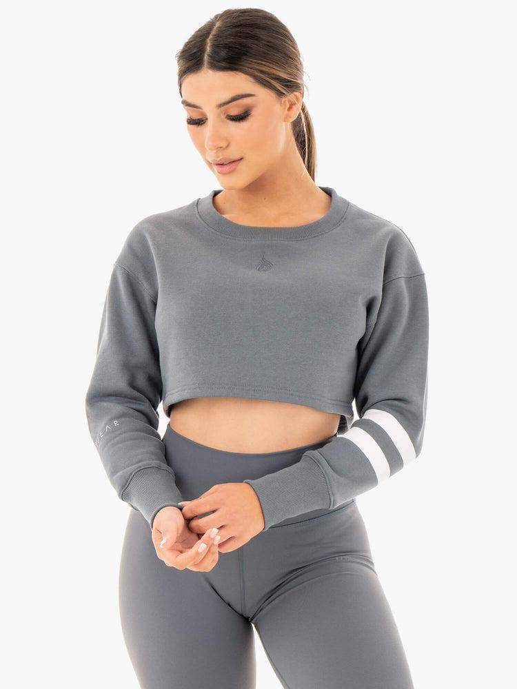 Women's Ryderwear Women Sweaters Motion Cropped Sweaters Charcoal | NZ2625FM