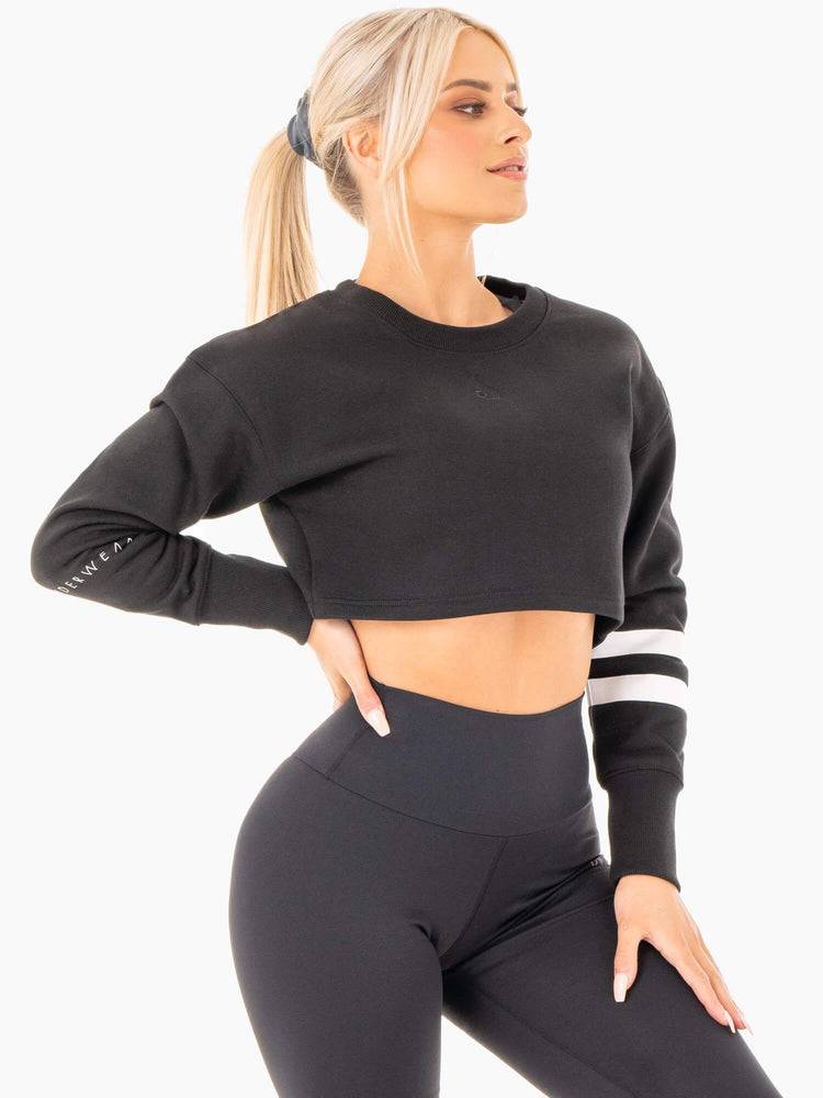 Women's Ryderwear Women Sweaters Motion Cropped Sweaters Black | NZ2626DN