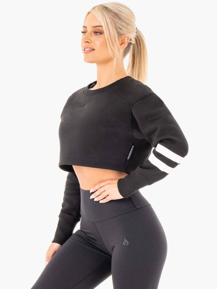 Women's Ryderwear Women Sweaters Motion Cropped Sweaters Black | NZ2626DN