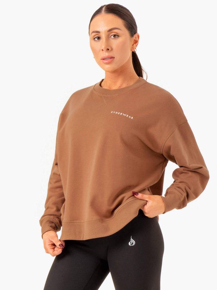 Women's Ryderwear Women Sweaters Recover Lightweight Sweaters Mocha | NZ2637WY