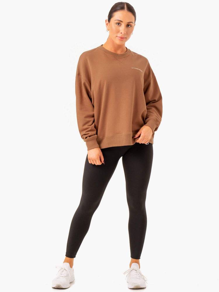 Women's Ryderwear Women Sweaters Recover Lightweight Sweaters Mocha | NZ2637WY