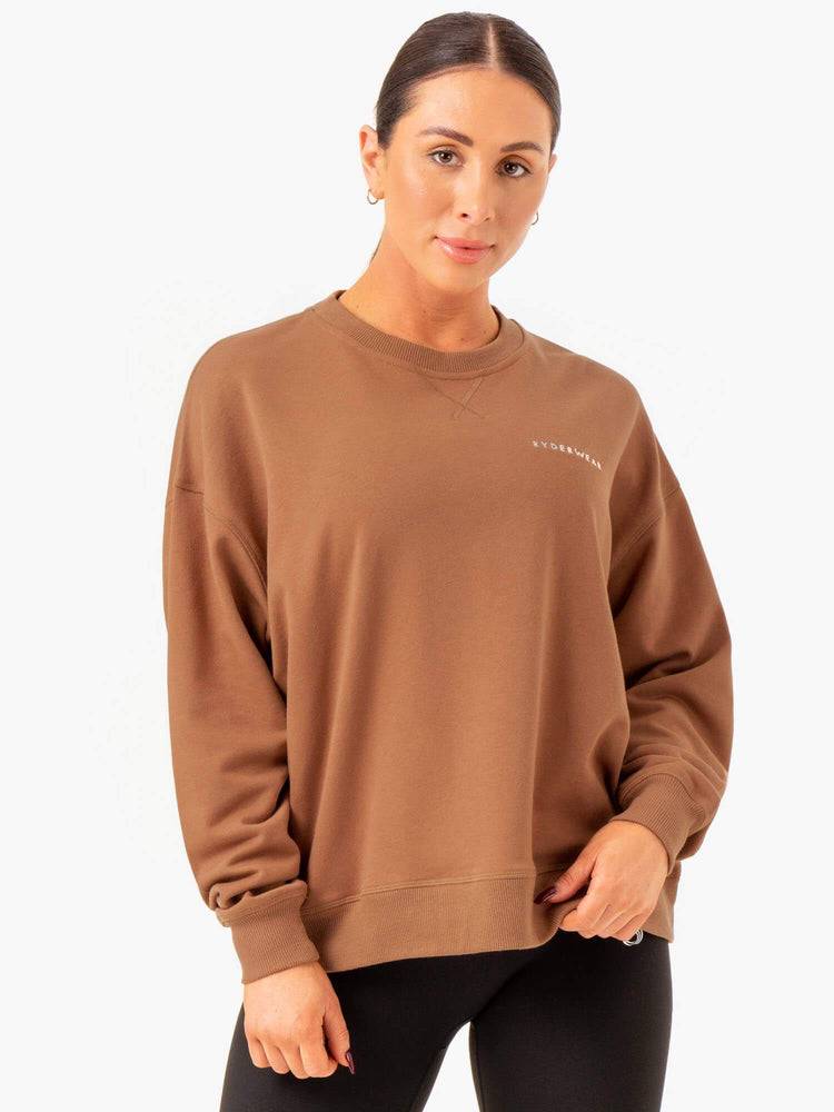 Women\'s Ryderwear Women Sweaters Recover Lightweight Sweaters Mocha | NZ2637WY