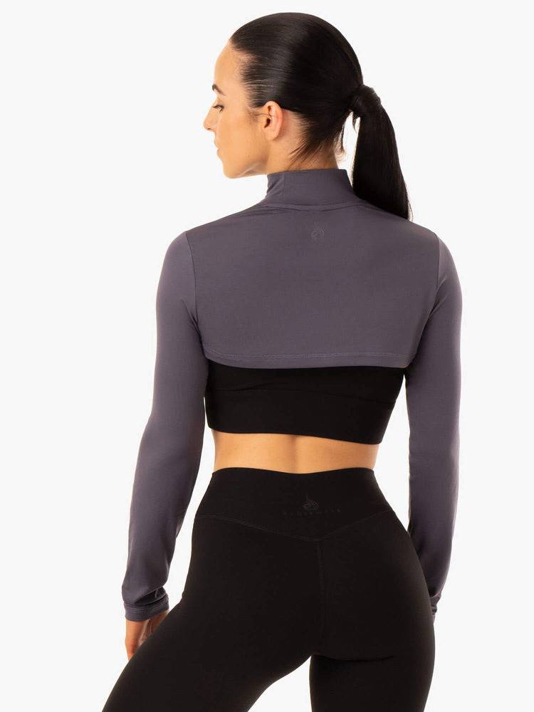 Women's Ryderwear Women Sweaters Replay Super Crop Sweaters Charcoal | NZ2640NB