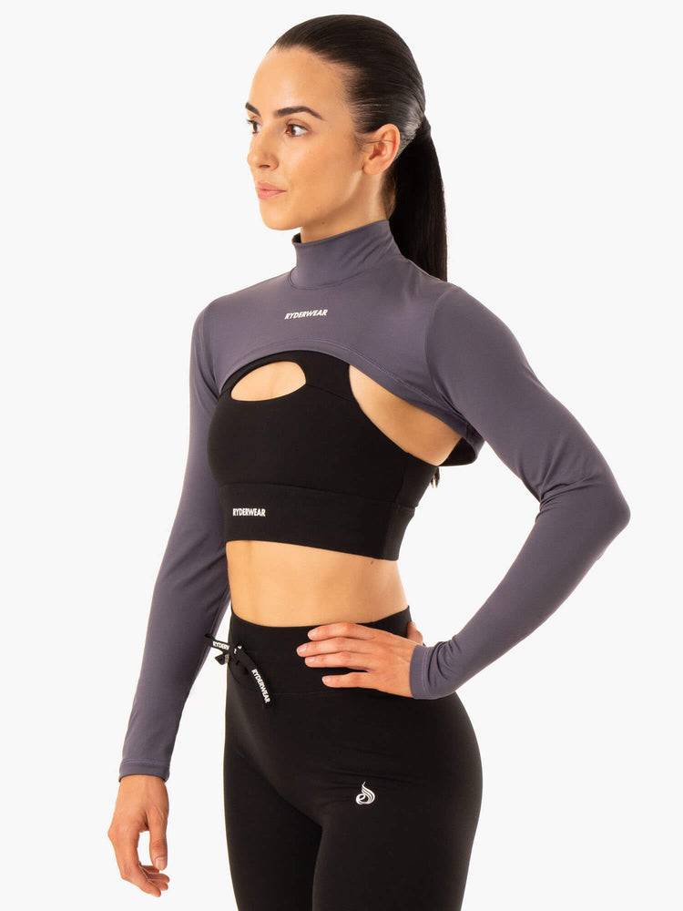 Women's Ryderwear Women Sweaters Replay Super Crop Sweaters Charcoal | NZ2640NB